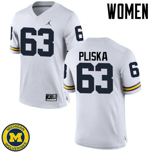 Women Michigan Wolverines #63 Ben Pliska White Replica Stitch Jersey